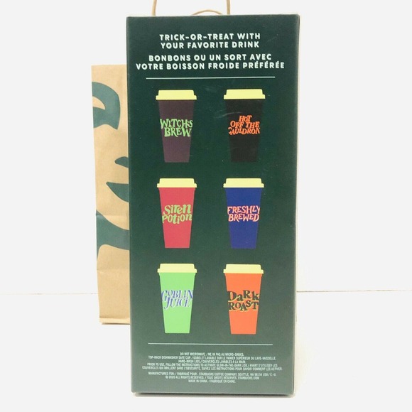 Starbucks 2020 Halloween Glow In The Dark 16oz Reusable Hot Cup & Lid 6 Set NEW - Picture 3 of 5